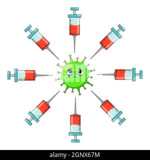 La vaccination contre le coronavirus a tourné une caricature. Illustration vectorielle isolée sur fond blanc. Illustration de Vecteur