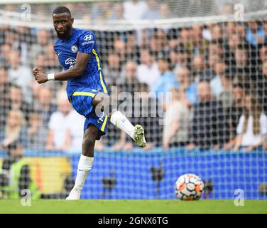 25 septembre 2021 - Chelsea / Manchester City - la Premier League - Stamford Bridge Antonio Rudiger pendant le match de la Premier League à Stamford BRI Banque D'Images