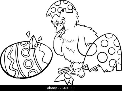 Poussin de Pâques éclos à partir de la page de livre de coloriage de dessin animé d'oeuf Illustration de Vecteur