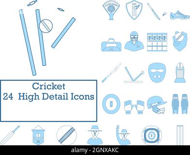 Jeu d'icônes de cricket Illustration de Vecteur