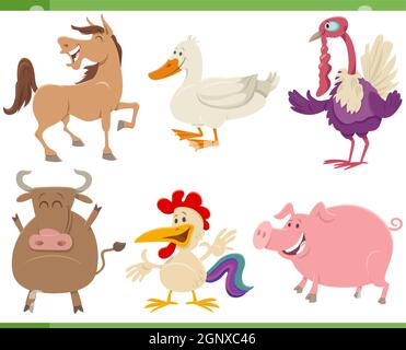 Cartoon caractères animaux rigolos de la ferme Illustration de Vecteur