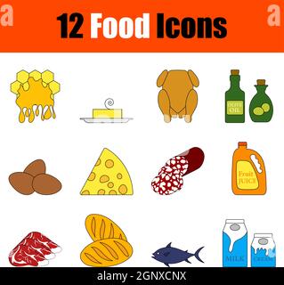 Jeu d’icônes de nourriture Illustration de Vecteur