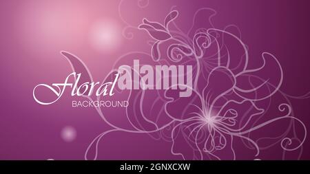 Arrière-plan fleuri dégradé avec motifs et lignes dynamiques. Motif botanique romantique de fleurs. Modèle graphique vectoriel d'illustration en couleur pour cartes, affiches, cahiers d'exercices. Illustration de Vecteur