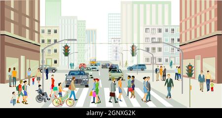 Rues en face d'une grande ville d'illustration Illustration de Vecteur