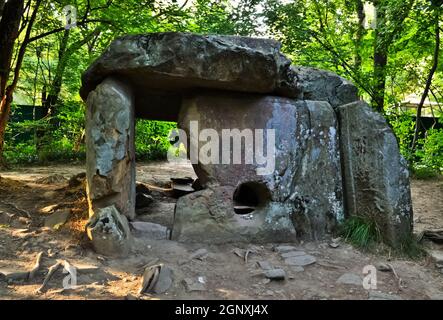 Ancien dolmen dans la forêt. Bâtiments anciens. Banque D'Images