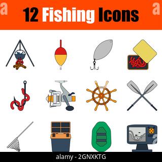 Pêche à la ligne Icon Set Illustration de Vecteur