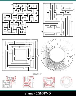 jeux de labyrinthe avec des solutions Illustration de Vecteur