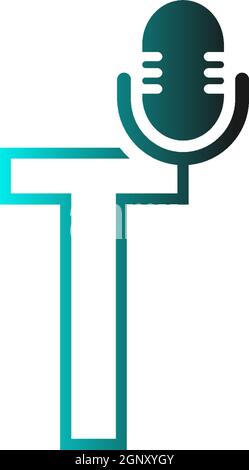 MIC, podcast combine avec l'icône de vecteur de conception de lettres Illustration de Vecteur