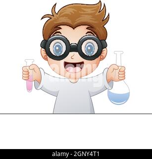 Little Boy holding test tube Illustration de Vecteur