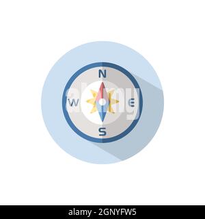 Boussole. Icône plate sur un cercle. Illustration du vecteur météo Illustration de Vecteur