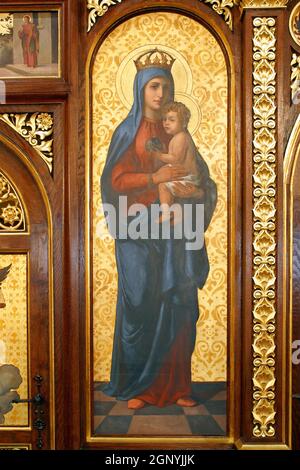 Virgin and Child, détail de l'iconostase dans la co-cathédrale catholique grecque des Saints Cyril et Methodius à Zagreb, Croatie Banque D'Images