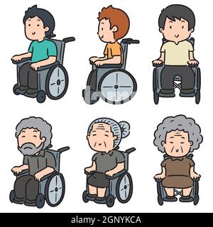 ensemble vectoriel de personnes assises sur un fauteuil roulant Illustration de Vecteur