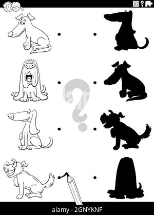 tâche d'ombre avec drôle de dessin animé chiens coloriage livre page Illustration de Vecteur