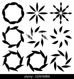 Ensemble d'éléments de conception ronds. Collection de couronne à bordure ou cadre simple et motif fleuri. Modèle de cercle vectoriel isolé sur fond blanc. Illustration de Vecteur