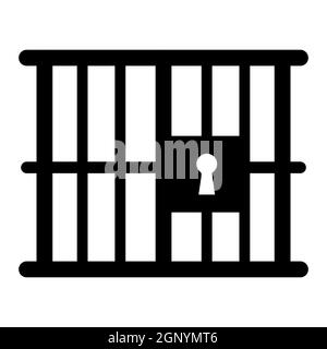 Symbole de silhouette de prison ou de prison. Cage métallique avec barres et verrou. Icône de la justice pénale ou de la punition. Forme noire vectorielle isolée sur fond blanc. Illustration de Vecteur