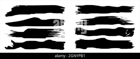 Collection de peinture noire grungy artistique fait main création pinceau jeu de coups isolés sur l'arrière-plan. Un groupe d'esquisses abstraites de grunge pour la conception Banque D'Images
