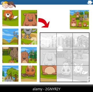 jeu de puzzle avec personnages d'animaux de bande dessinée Illustration de Vecteur