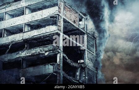 Bâtiment détruit lors d'un ouragan. Illustration numérique Banque D'Images