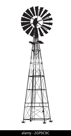 illustration détaillée du moulin à vent vectoriel noir sur fond blanc Illustration de Vecteur
