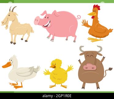 Cartoon caractères animaux rigolos de la ferme Illustration de Vecteur