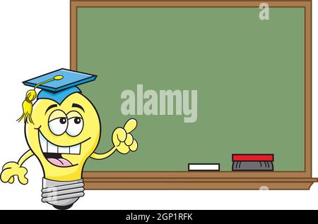 Illustration de dessin animé d'une ampoule sur un tableau noir. Illustration de Vecteur