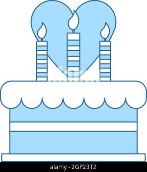 Cacke aux bougies et icône en forme de coeur Illustration de Vecteur