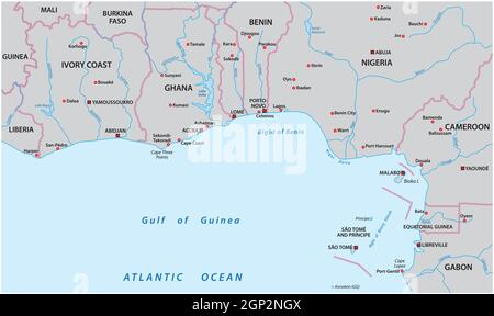 Carte vectorielle du golfe de Guinée en Afrique de l'Ouest Illustration de Vecteur