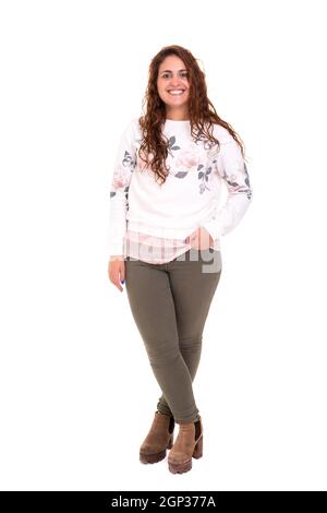 Heureux surpondérés woman posing isolé sur fond blanc Banque D'Images