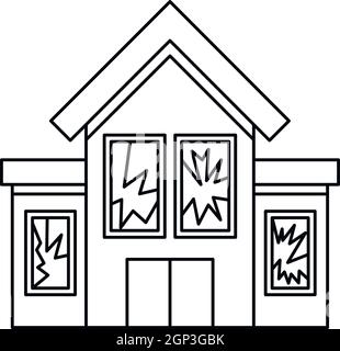 Chambre avec des fenêtres cassées, icône de style contour Illustration de Vecteur