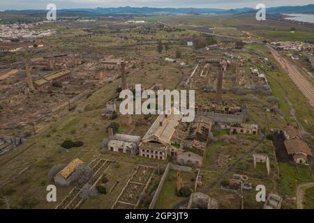 Vue aérienne de l'ancienne exploitation minière abandonnée peñarroya-pueblonuevo Espagne Lieux industriels abandonnés Banque D'Images