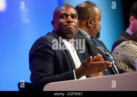 Brighton, Royaume-Uni. 28 septembre 2021. Le chancelier Shadow Lord David Lammy lors de la conférence du Parti travailliste de 2021 à Brighton. Date de la photo: Mardi 28 septembre 2021. Le crédit photo devrait se lire: Matt Crossick/Empics/Alamy Live News Banque D'Images