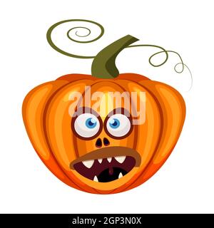 Citrouille Halloween visage drôle bouche ouverte creepy et effrayant drôles mâchoires teeths créatures expression personnage monstre. Style de dessin animé vectoriel isolé Illustration de Vecteur