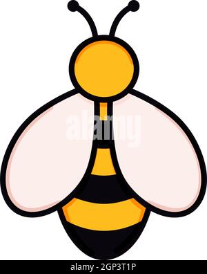 Illustration de vecteur abeille mignon en forme de doodle. Dessin coloré pour enfants pour le design d'icône et de logo dans les couleurs jaune et noir isolé sur fond blanc Illustration de Vecteur