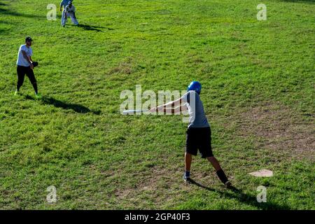 Salvador, Bahia, Brésil - 31 août 2014; joueurs de baseball au parc d'exposition Salvador, Bahia. Banque D'Images