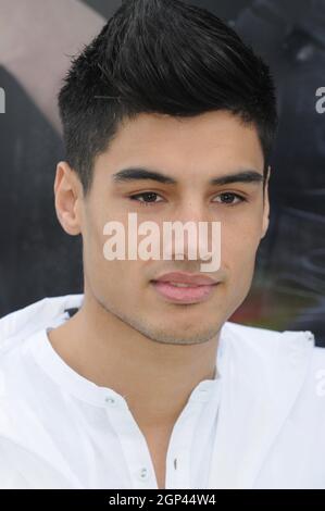 Siva Kaneswaran, The Wanted, Make Mine Milk Campaign, Potters Field Park, Londres. ROYAUME-UNI Banque D'Images