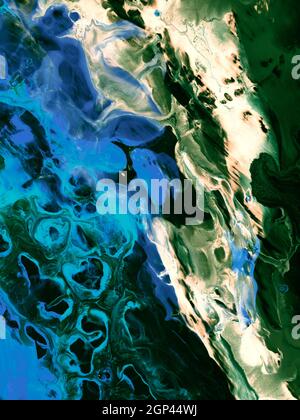 Bleu et vert créatif résumé fond peint à la main, texture de marbre, océan abstrait, peinture acrylique sur toile. Art moderne Art contemporain Banque D'Images