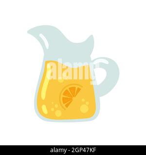 Limonade dans un pot en verre, illustration vectorielle de la boisson fraîche d'été. Dessin animé fruité juteux citron courge avec des tranches d'agrumes, boire dessert été isolé sur blanc Illustration de Vecteur