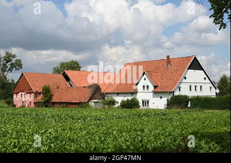 Ferme avec un bâtiment stable inutilisé, en décomposition lente Banque D'Images