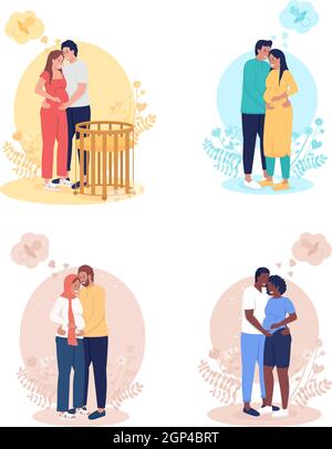 Parents attendant bébé 2D vecteur isolé jeu d'illustrations Illustration de Vecteur