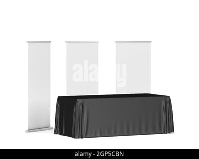 Nappe de salon vierge avec bannières à enroulement de côté. illustration 3d isolée sur fond blanc Banque D'Images