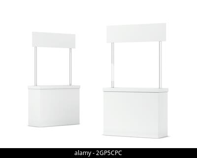 Maquette de comptoir de promotion vierge. illustration 3d isolée sur fond blanc Banque D'Images