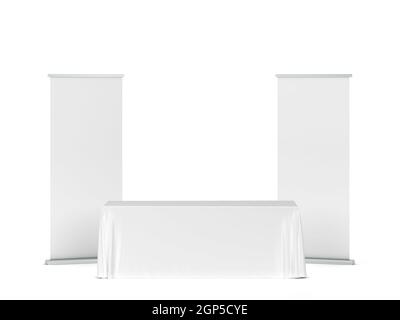 Nappe de salon vierge avec bannières à enroulement de côté. illustration 3d isolée sur fond blanc Banque D'Images