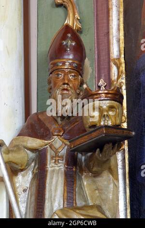 Saint François Borgia, statue sur l'autel de l'adoration des Mages dans l'église paroissiale de Sainte Anne à Sveta Jana, Croatie Banque D'Images