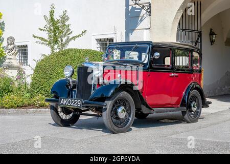 Voiture d'époque Hillman Minx année de construction 1933, 3 rapports, 1, capacité de 185 ccm, 4 cylindres, 30 ch, poids 950 kg, Schloss Neuaigen, Autriche Banque D'Images
