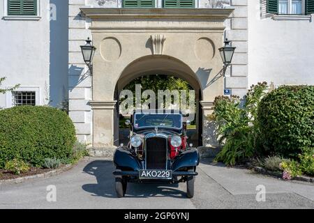 Voiture d'époque Hillman Minx année de construction 1933, 3 rapports, 1, capacité de 185 ccm, 4 cylindres, 30 ch, poids 950 kg, Schloss Neuaigen, Autriche Banque D'Images