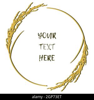 Cadre décoratif arrondi à pointe de grain, espace de texte. Couronne vectorielle. Plante de blé tirée à la main. Cercle orné de jaune Illustration de Vecteur