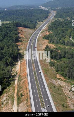 Vue aérienne de l'autoroute A1 près de Zagreb, Croatie Banque D'Images