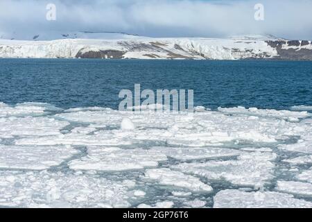 Glacier Hockstetter et glace à emporter, Bjornsundet, île de Spitsbergen, archipel de Svalbard, Norvège Banque D'Images