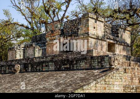 La pierre de repère à la cour de balle, deuxième plus grande de la culture maya, site maya, Copan, Honduras Banque D'Images