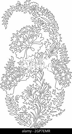 Motif fleuri, motif brodé. Noir et blanc , et illustration du stock dessinée à la main. Feuilles de fleurs fantaisie. Modèles de t-shirts. Clipart libre de droits Banque D'Images